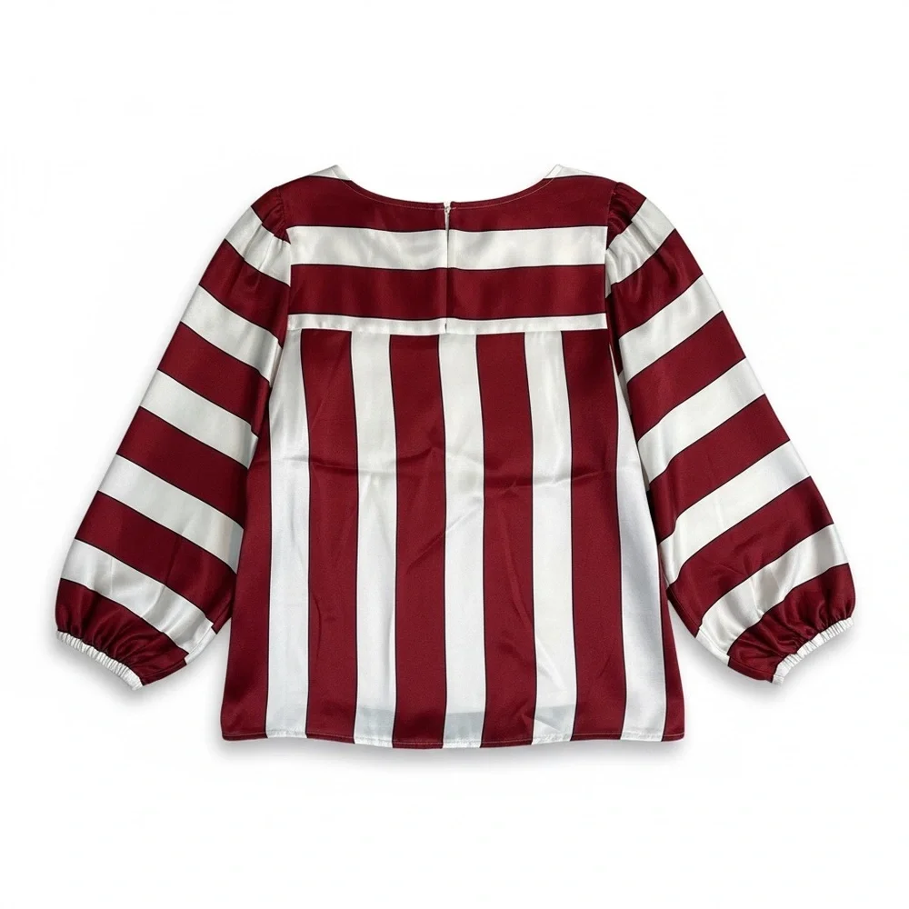 Anthropologie Red and White Striped Satin Blouse
